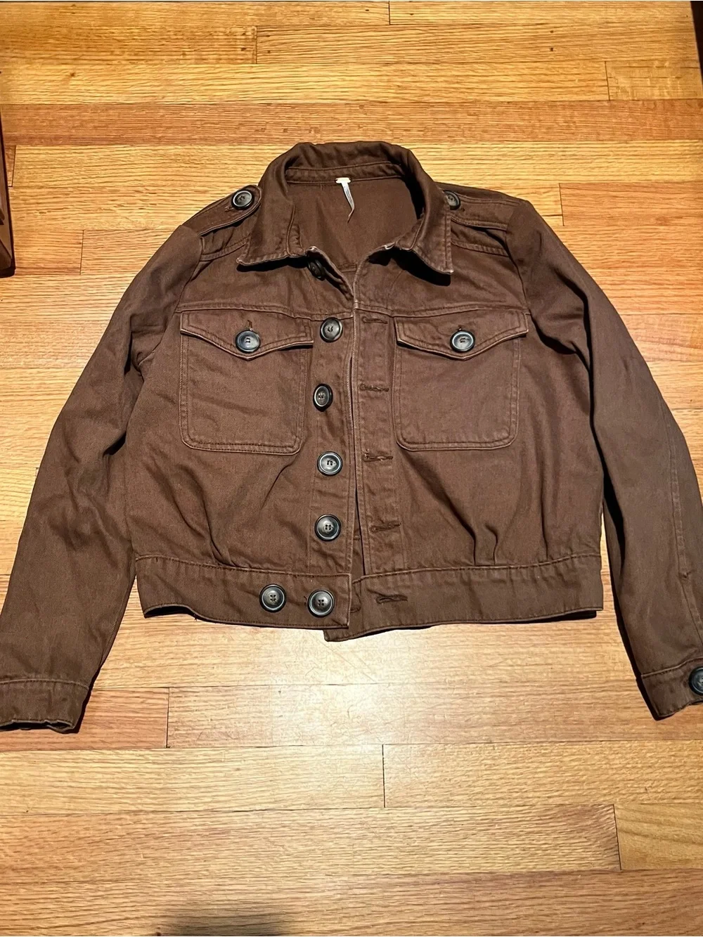 Free People Brown Eisenhower Slouchy Cotton Denim Jacket - Picture 1 of 6